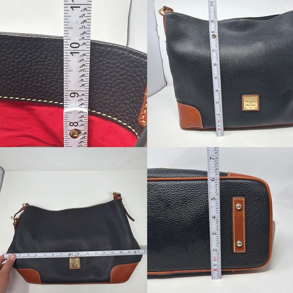 Dooney & Bourke Black Pebbled Leather Brown Trim Large Hobo Shoulder Bag - Picture 5 of 9
